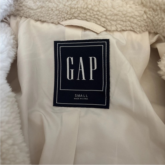 Gap Ivory Sherpa Teddy Mid Length Button Front Coat Women's Small - Picture 8 of 15